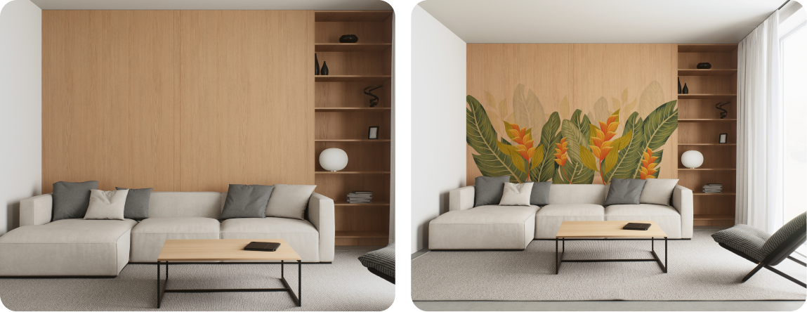 Modern Living Room Feature Wall | Wood Abstract Art Mural